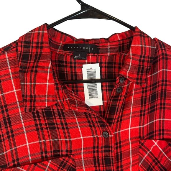 Sanctuary Red Plaid Long Sleeve Collared Button Down Shirt Women Sz S - Picture 6 of 9